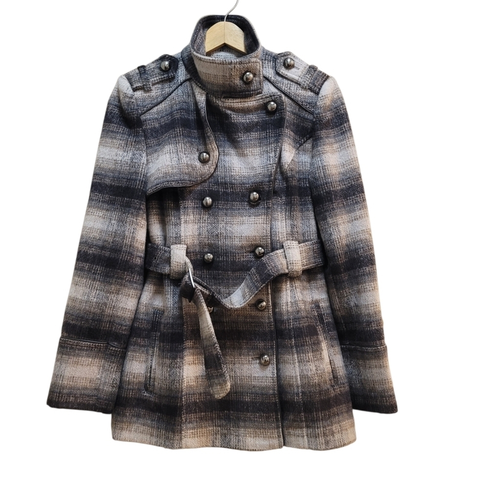 Sz Medium NWT M60 Miss Sixty Trench Coat Cream Brown Plaid